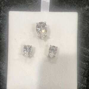 Sterling Silver Pear-Cut Clear Cubic Zirconia Stud Earrings - and Pendant